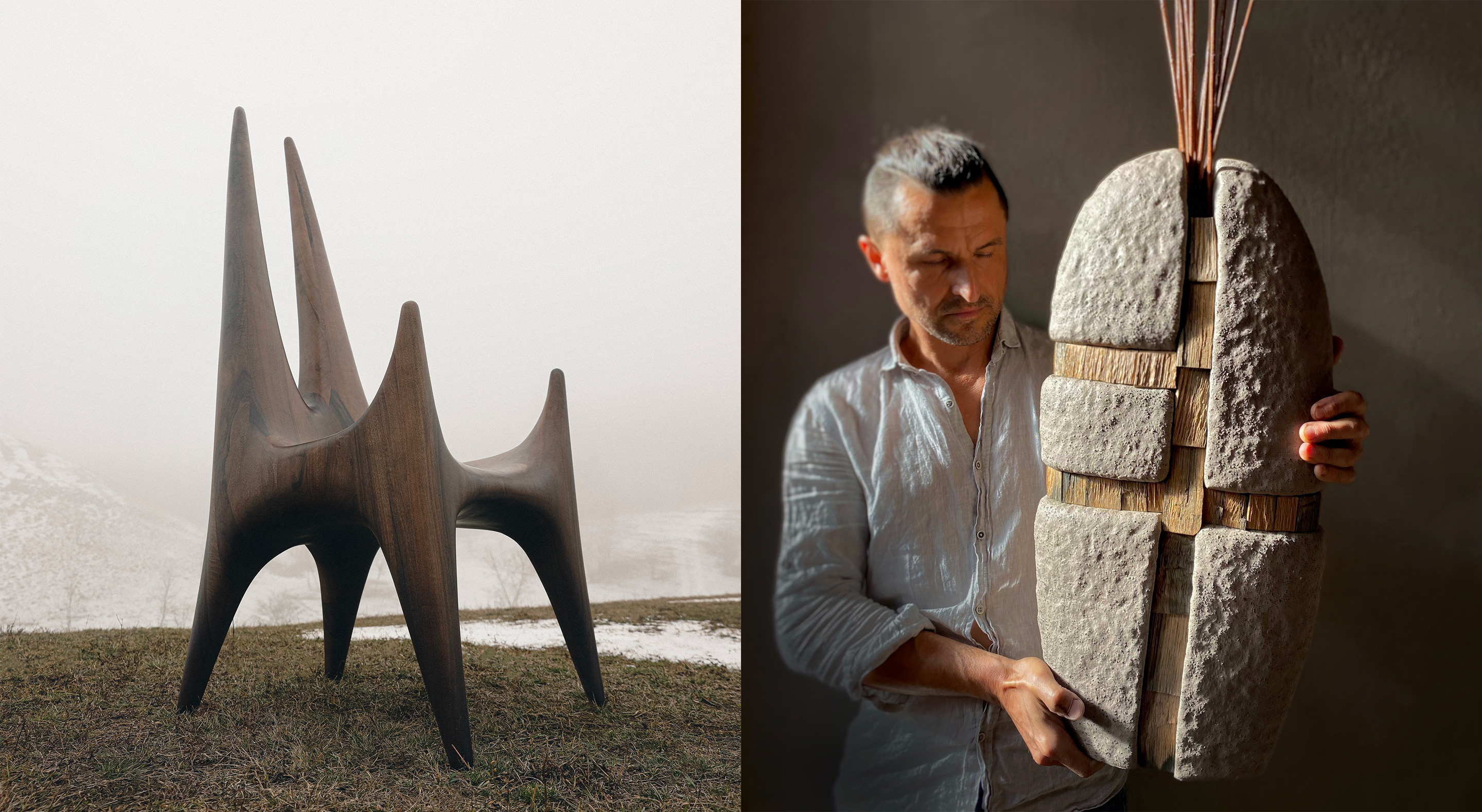 Maison&Objet - Magazine - Deco Trends - Neo Folklore - Past Reveals Future - Néo folklore ukrainien - Ukrainian Neo-Folklore - Sana Moreau Gallery - VORON chair - Tetiana Krasutska, ZEMNA - Vase, sculpture MOTANKA - céramique, bois, Andriy et Olesya Voznicki ©DR