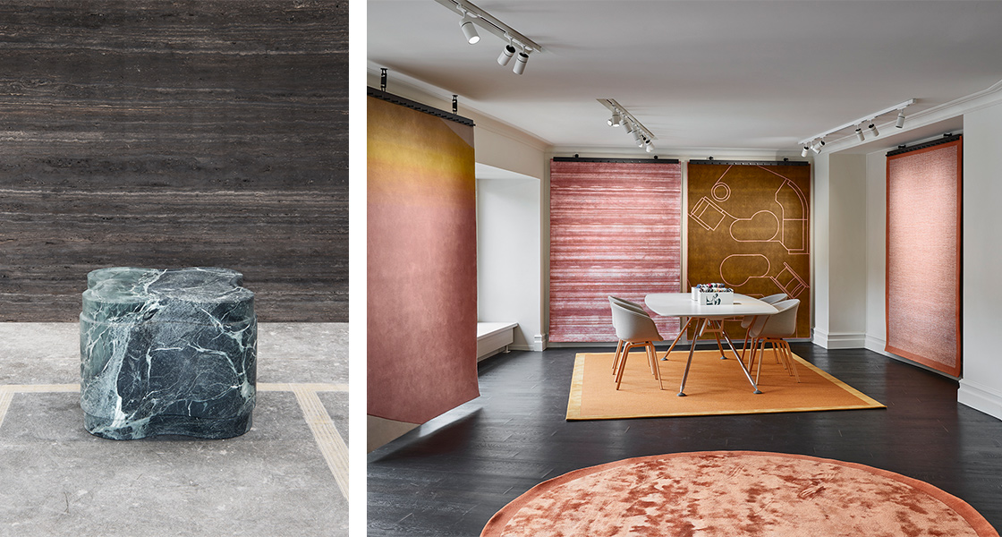 Paris Design Week, les bonnes adresses 2021 - Table Lotus marbre vert Patricia Thierry Lemaire pour M editions © Hilaire Helene / Tai Ping - Place des Victoires Paris © Francis Amiand