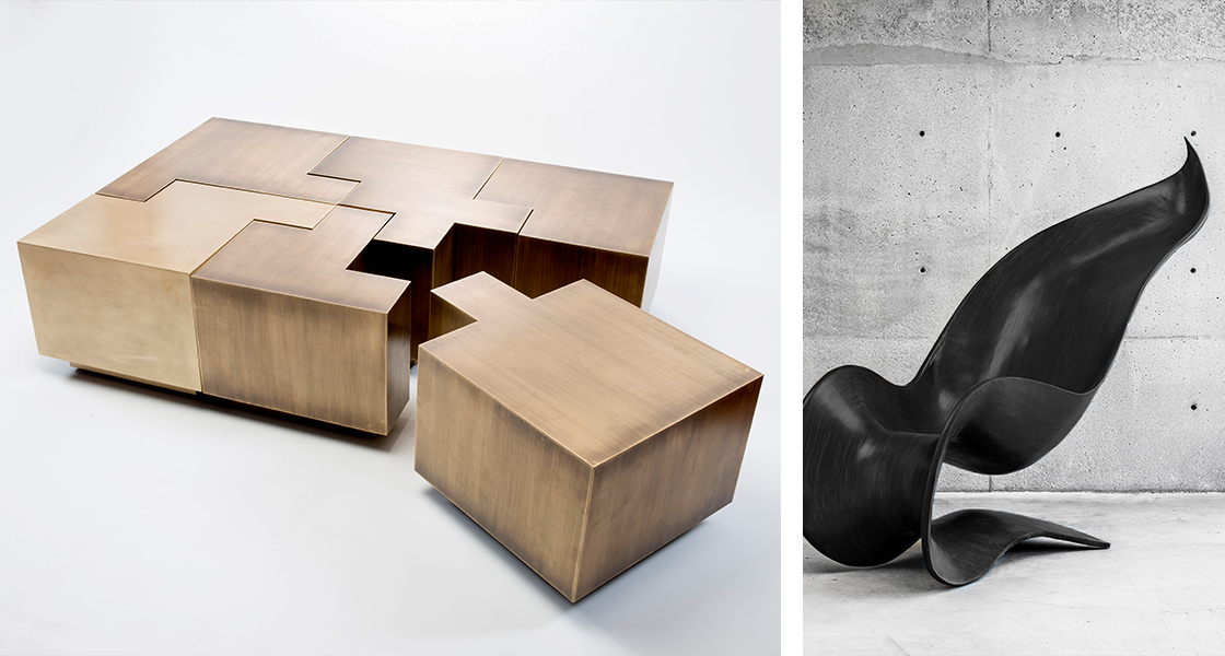 Gulla Jónsdóttir - At Work With - Profession acheteur - buyer - Maison&Objet - Bronze Puzzle table from the limited edition furnishings collection designed by Gulla Jónsdóttir - Petal chair from the limited edition furnishings collection designed by Gulla Jónsdóttir