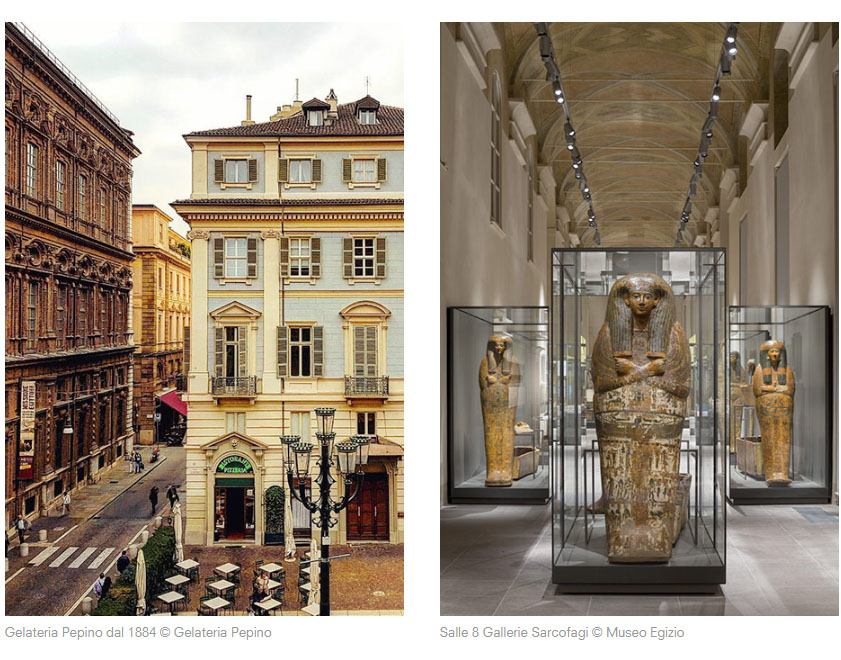 Gelateria Pepino dal 1884 © Gelateria Pepino Salle 8 Gallerie Sarcofagi © Museo Egizio Salle 8 Gallerie Sarcofagi © Museo Egizio