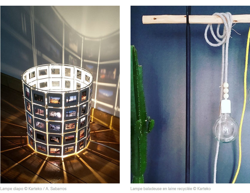 Lampe diapo © Karteko / A. Sabarros / Lampe baladeuse en laine recyclée © Karteko Lampe baladeuse en laine recyclée © Karteko